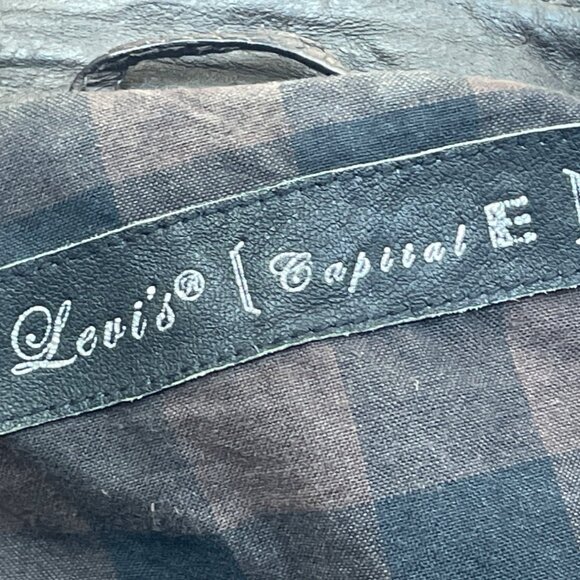 Levi’s Capital Mens Brown Leather Jacket With Pockets & Checkered Lining Sz Larg - Picture 9 of 12